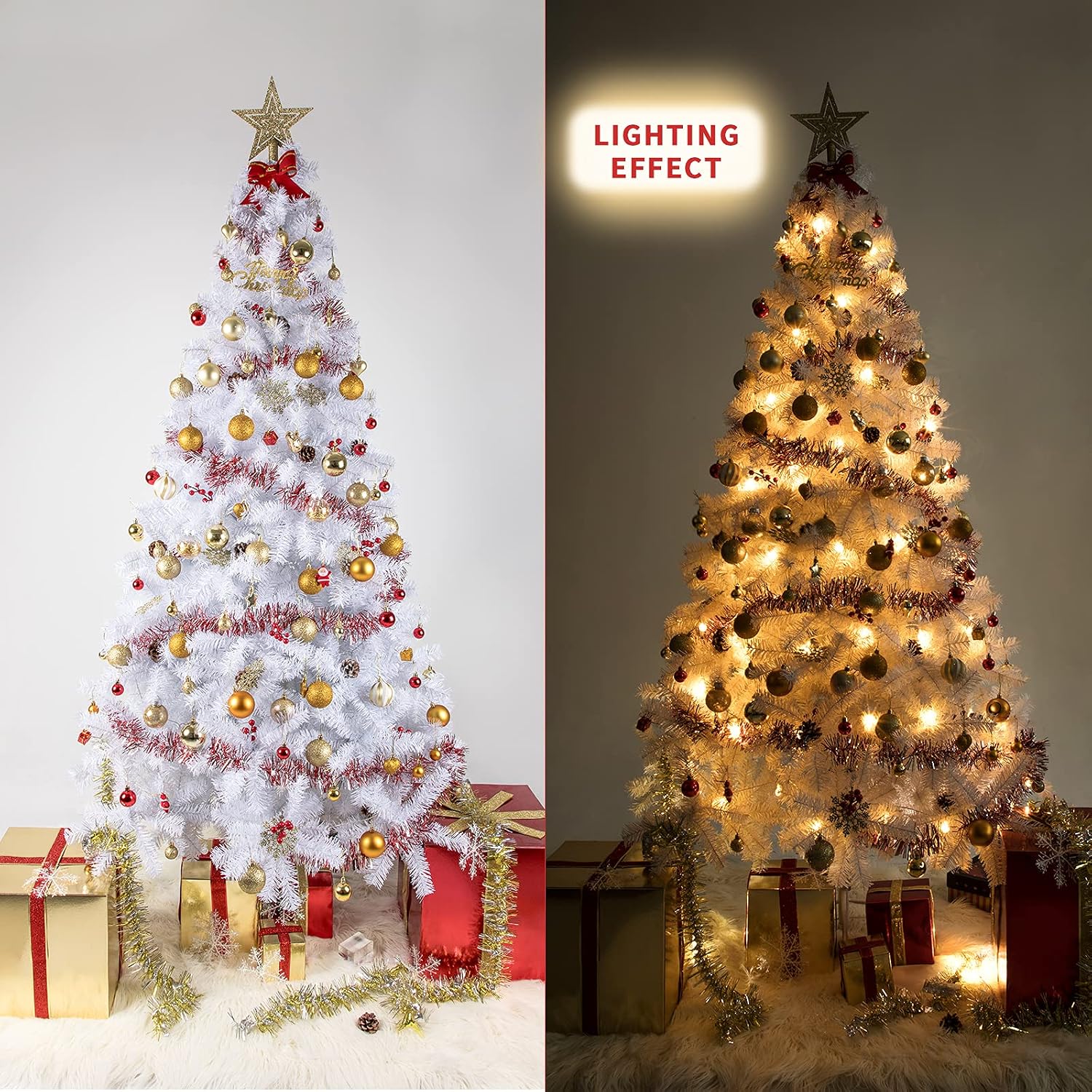 SUNCOM 5FT Christmas Tree Artificial Pine Tree for Holiday Decorations or Gifts with 500 Branch Tips, White