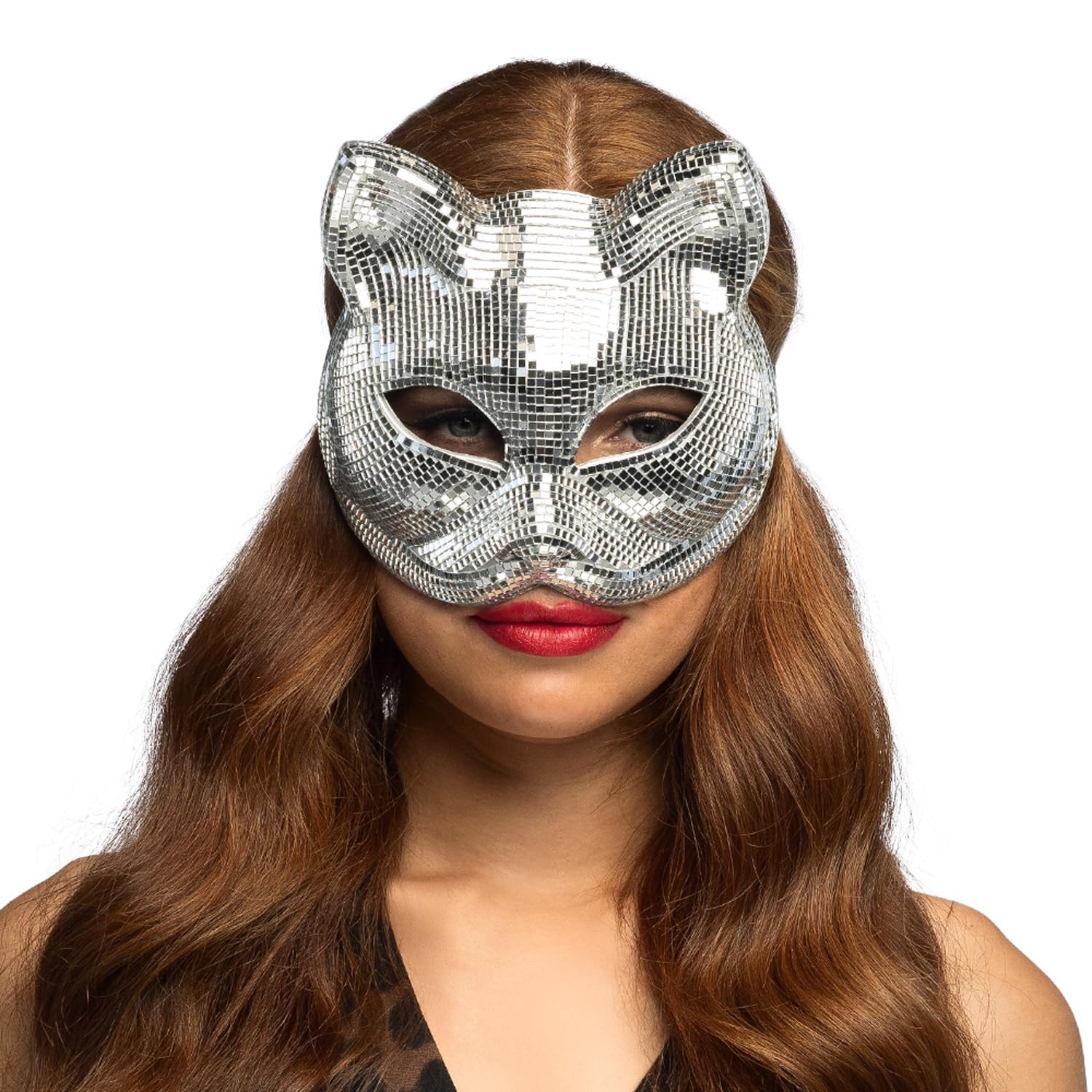 Boland - Cat Mask Disco Cat with Elastic Band, Glitter Face Mask for Carnival, Festival and Theme Party, Animal Costume Cat