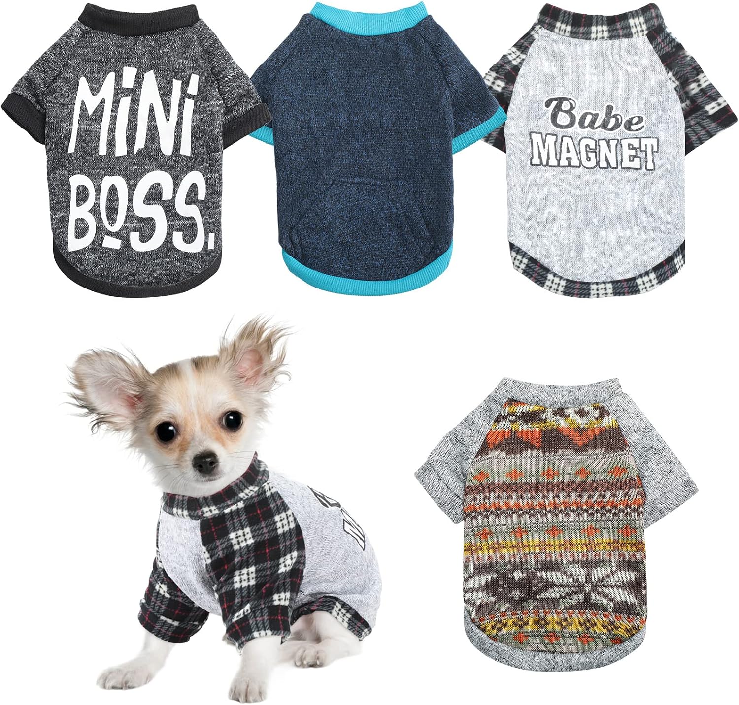 4 Pieces Winter Pet Dog Sweater Warm Soft Dog Sweater Thickening Kitten Clothes Cat Sweater Puppy Sweaters for Small Dogs, 4 Styles (Medium)