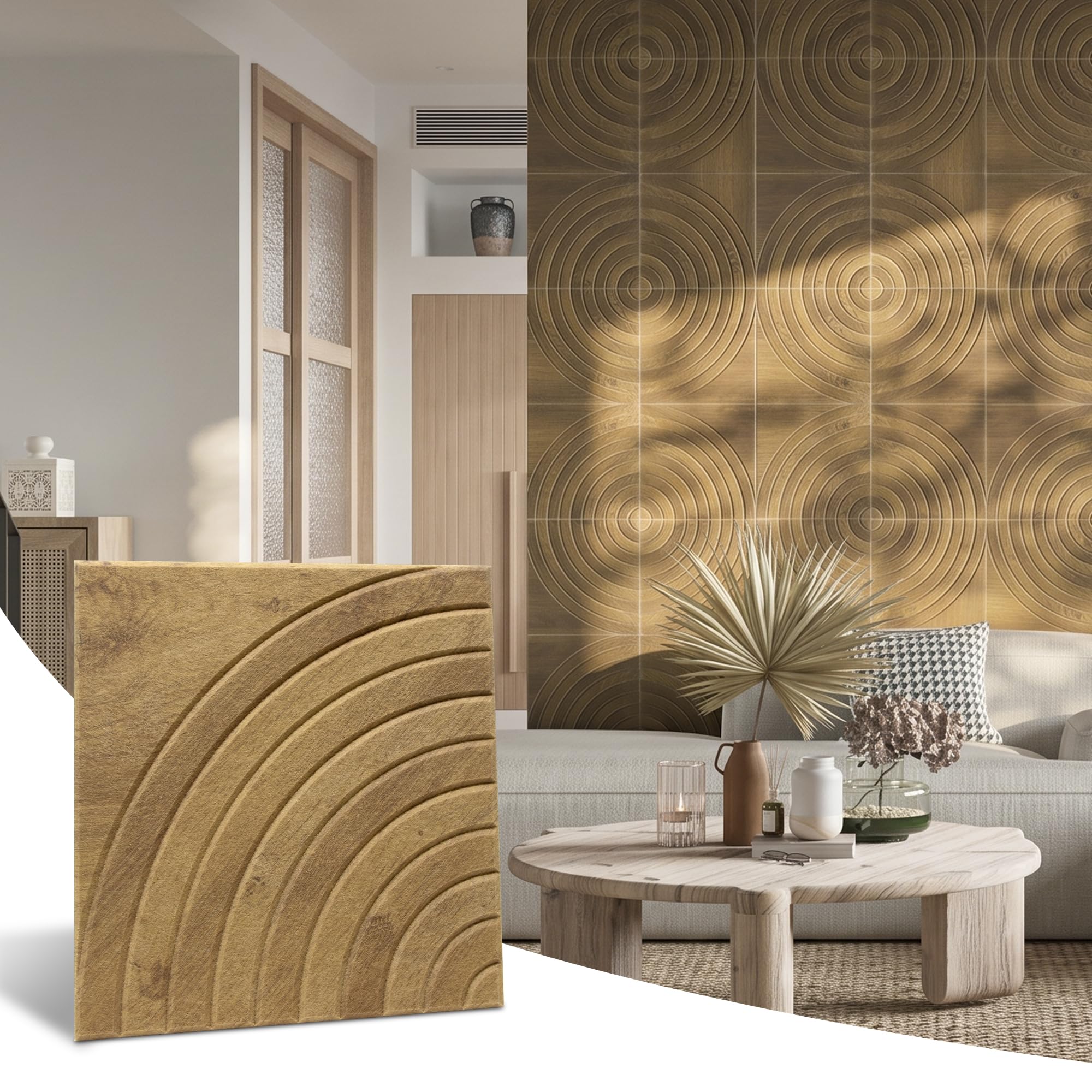 Photo 1 of INNO STICKERS Acoustic Wall Panels, 16-Pack, 11.8" x 11.8", Natural Oak