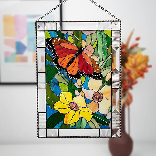 Miniatura 3 de Monarch Butterfly Stained Glass Window Hanging Panel Tiffany Glass Art Handicrafts for Home Decor Genuine Living Room Design Idea
