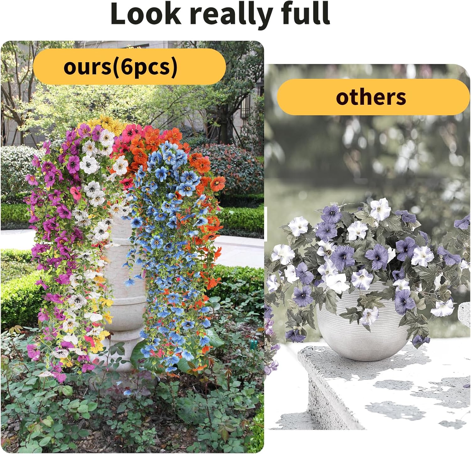 Artificial Hanging Flowers for Outdoors, 6 Pcs Fake Plant for Spring Summer Decoration, UV Resistant Realistic Silk Faux Flowers Outside Indoor Planter Porch Patio Balcony Yard Decor - Image 2