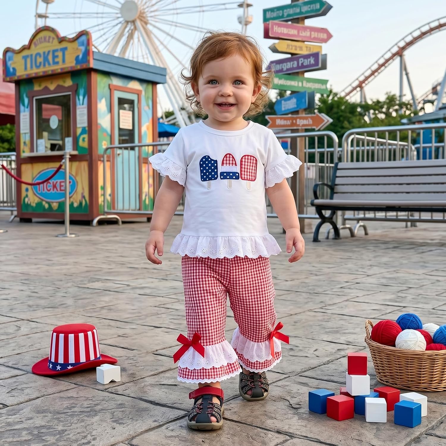 Birthday Baby Girl Outfit Letter Short Sleeve Tops Plaid Bell Bottoms Flared Pants Set Toddler Summer Clothes