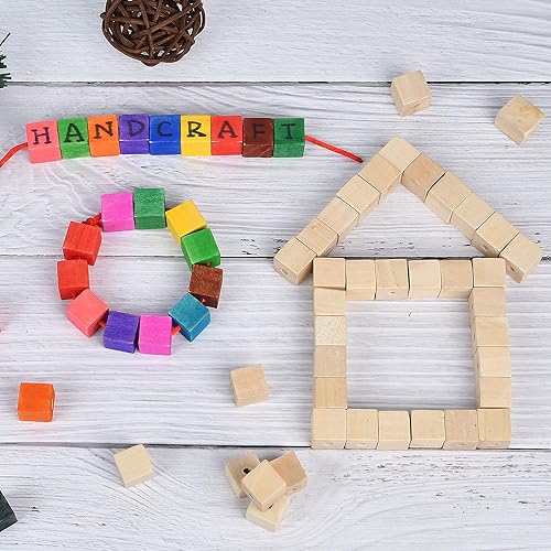 Vista 13 de Supkiir Cubos de madera para manualidades, 100 bloques de madera con agujeros, cubos de madera sin terminar para proyectos de bricolaje, alfabeto