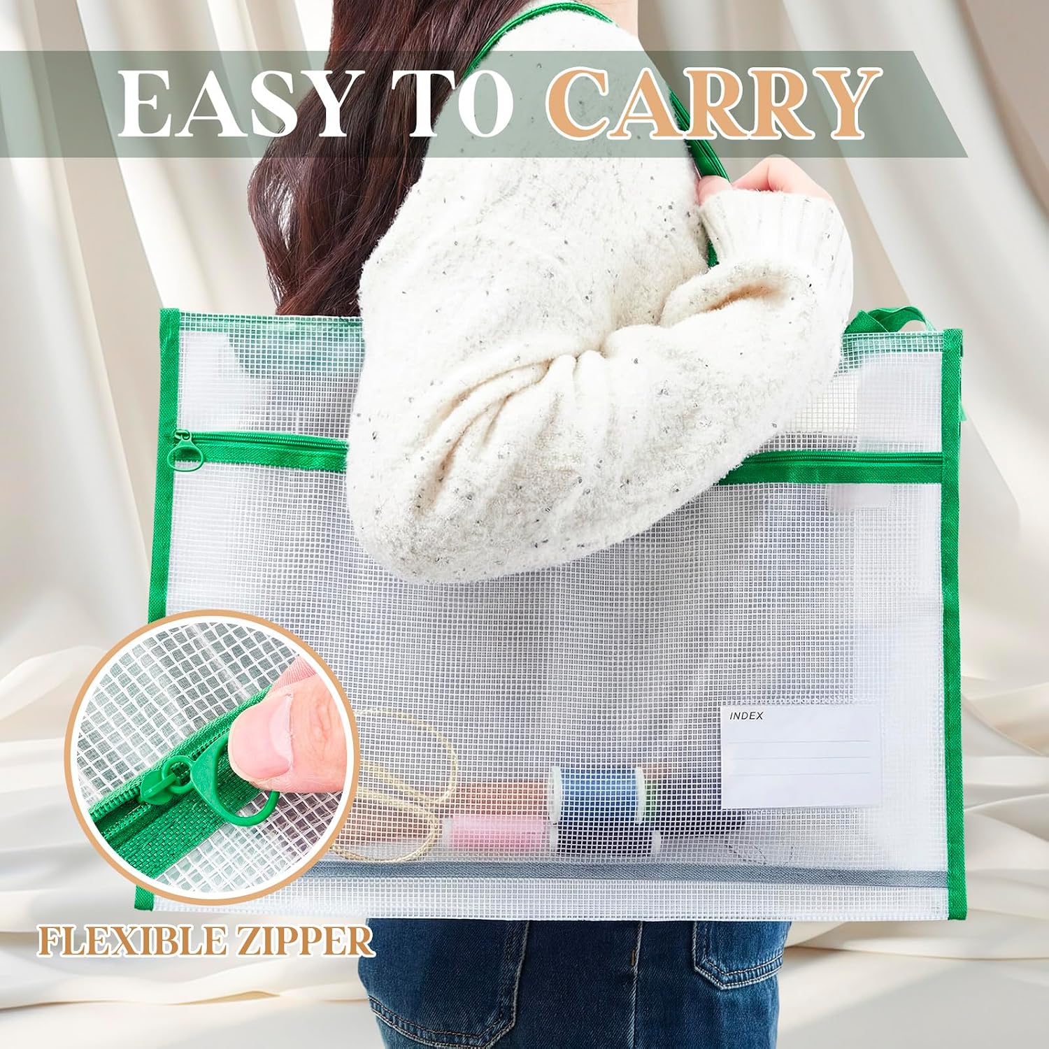 Bulyoou 3 Pcs 17.7×13 Inch Project Bag for Quilting Sewing Craft Storage for Quilter A3 Clear Mesh Art Bag Artwork Storage Organize for Artwork Charts Teaching Material Multipurpose (Dark Colors)