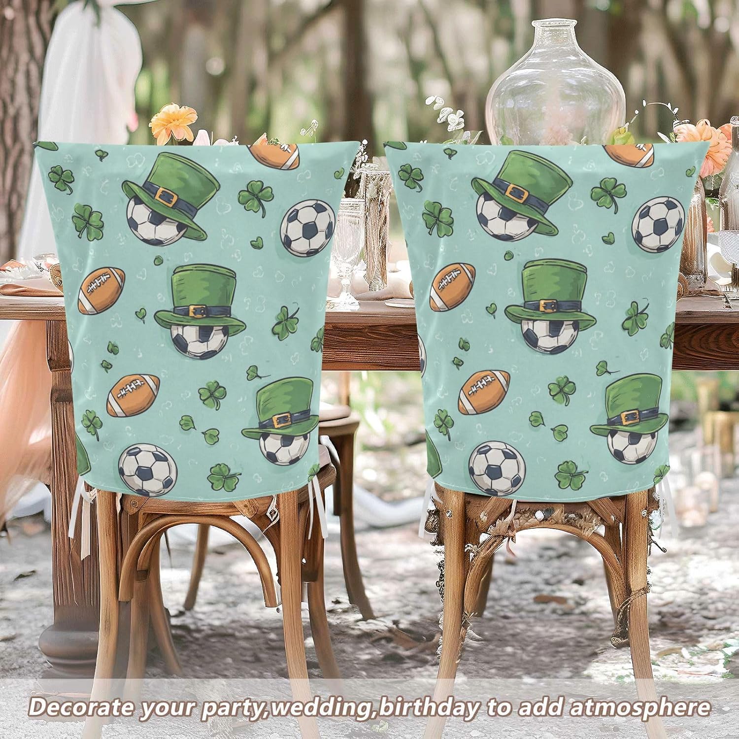 ALAZA Footballs Clovers Chair Back Cover Set of 6, Washable Reusable Removable Chair Slipcovers Decorative Chair Cover for Home Kitchen Wedding Party