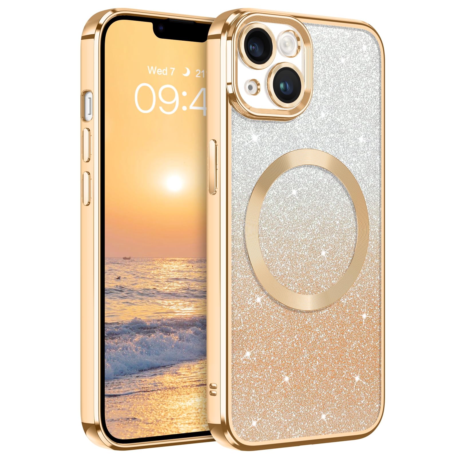 DUEDUE Glitzer Hülle für iPhone 14 6,1'', kompatibel mit Mag