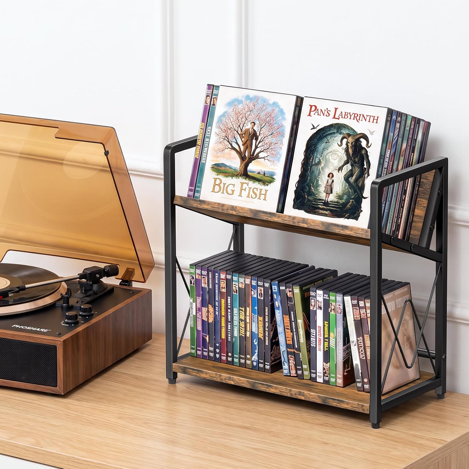 CD Storage Rack, 2-Tier CD Holder, DVD Shelf Holds up to 80 CDs or 56 DVDs