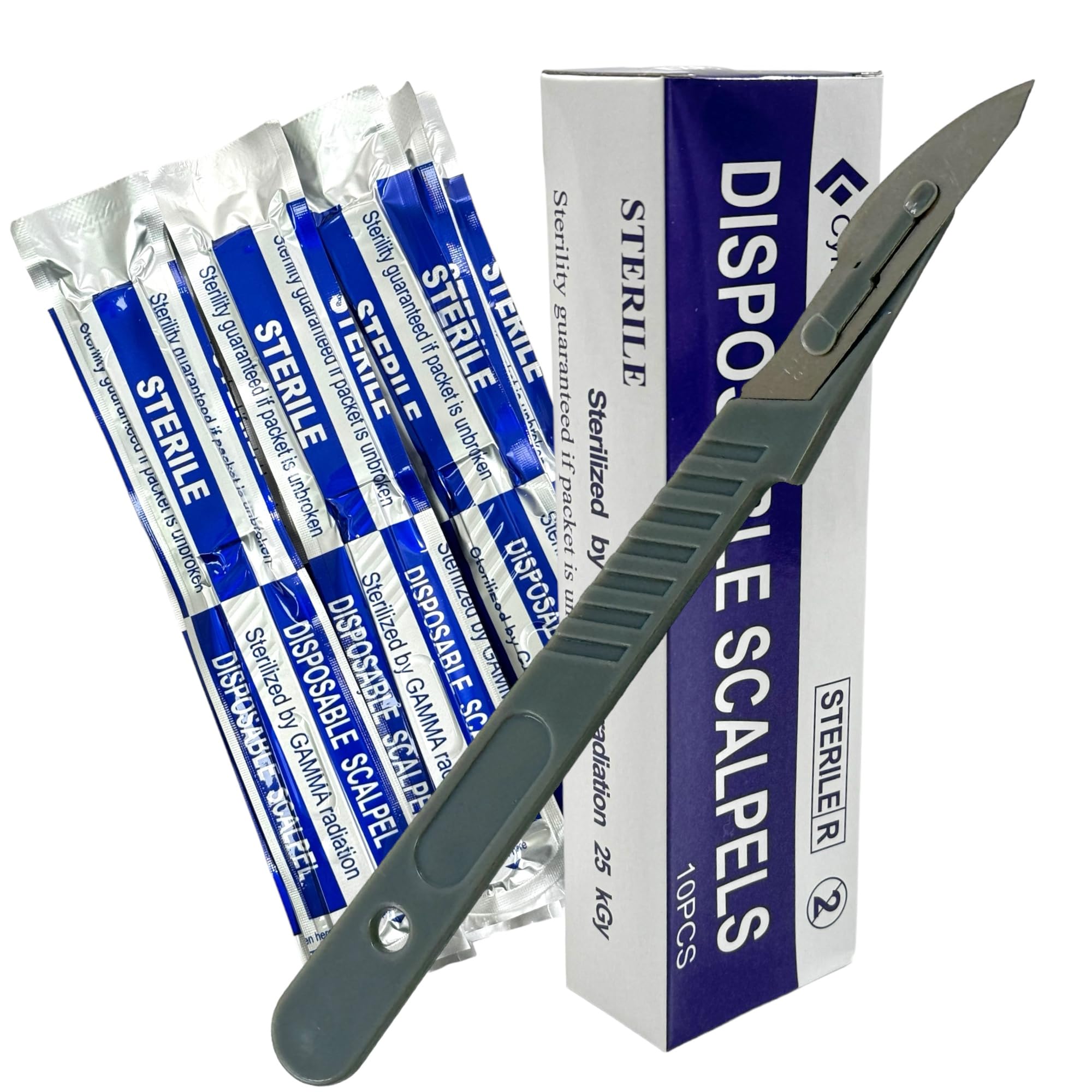 Sterile Disposable Scalpels (10 Per Pack) - Size #23 Carbon Steel Blades with Plastic Handle for Dermaplaning, Crafts, Podiatry, Wood Model Making, Mycology, Plant Cutting,Dissecting & More (2)