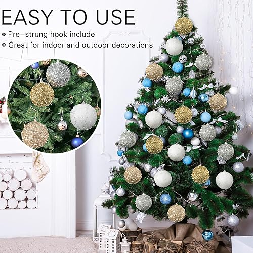 Vista 77 de Lyrow Juego de 24 adornos de bolas de Navidad con purpurina de 4 pulgadas, bolas de Navidad a granel, adornos colgantes de espuma de lentejuelas