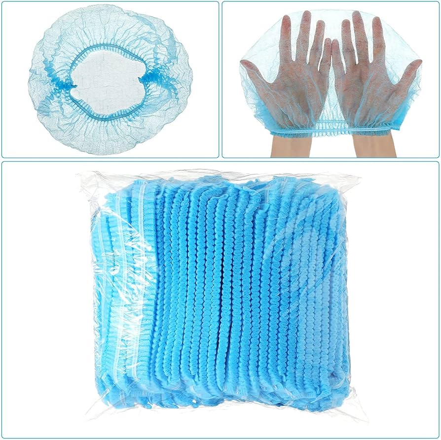 Produktbild von 100 Stück Einweg-Bouffant-Hauben – Vlies, Blau, 53 Cm, Elastisch – Für Labor, Krankenhaus, Tattoo