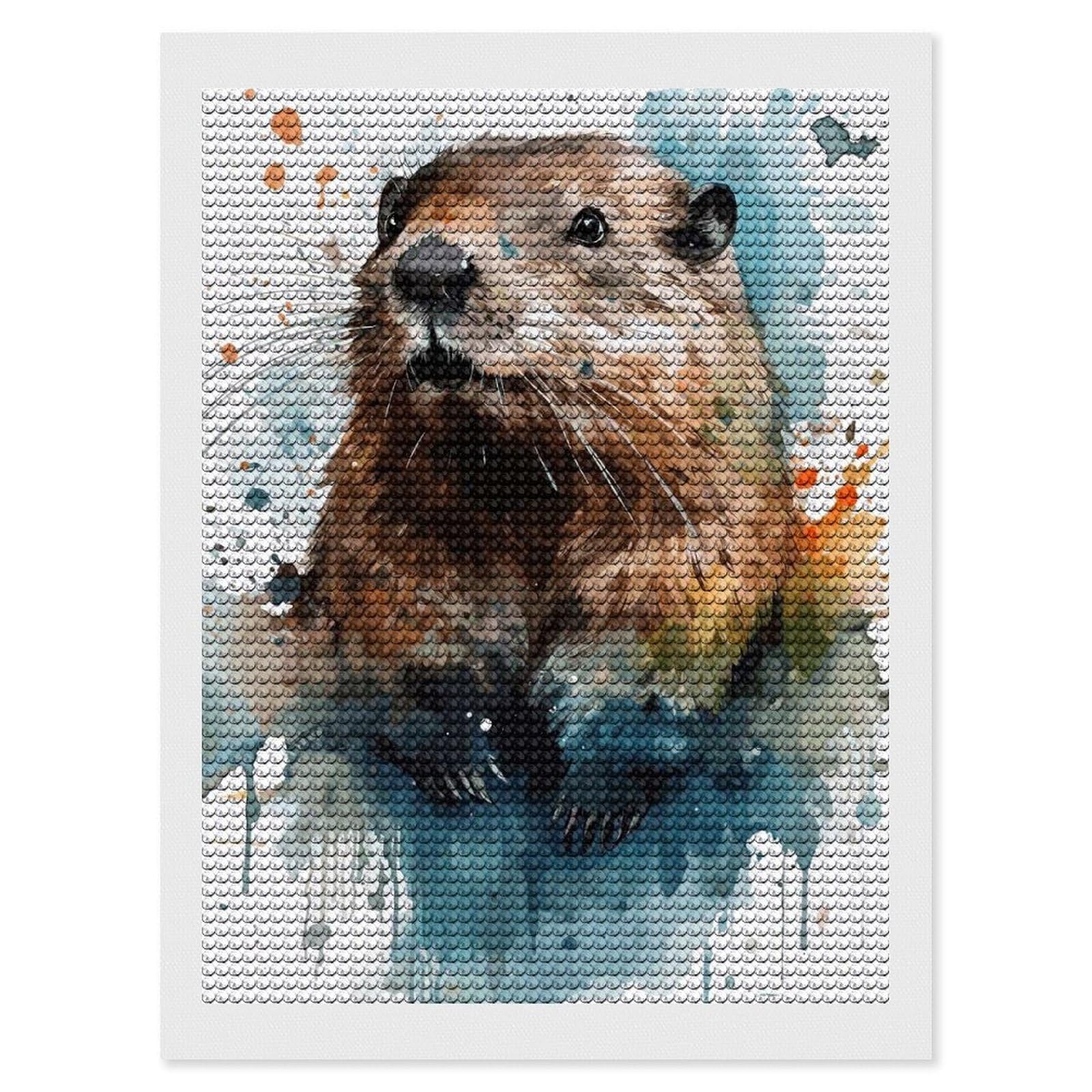 Junmoney Watercolor Beaver Portrait Diamond Painting Set 12"x16", Modern Decor, for Beginners, Printed Canvas, Thoughtful Handmade Gift, with Tool Kit