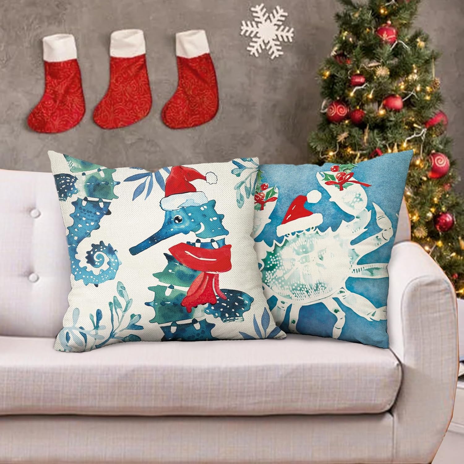 Beach Christmas Decorative Throw Pillow Covers 18 x 18 Set of 4 image 5