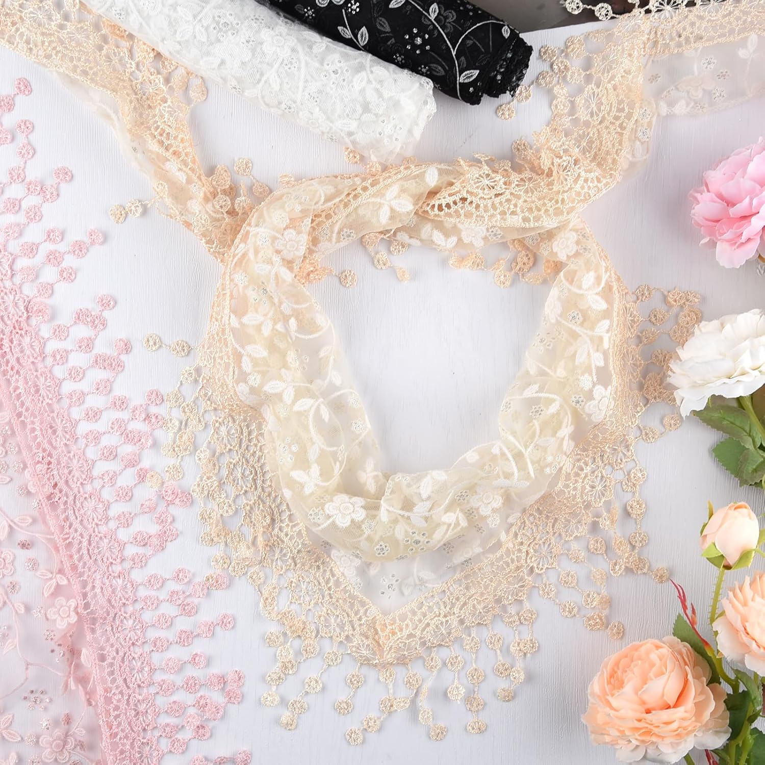 Triangle Lace Chapel Mantilla Veil Vintage Inspired Bridal Funeral Veil Women Church Catholic Travel Tulle Tassel Scarf - Image 4