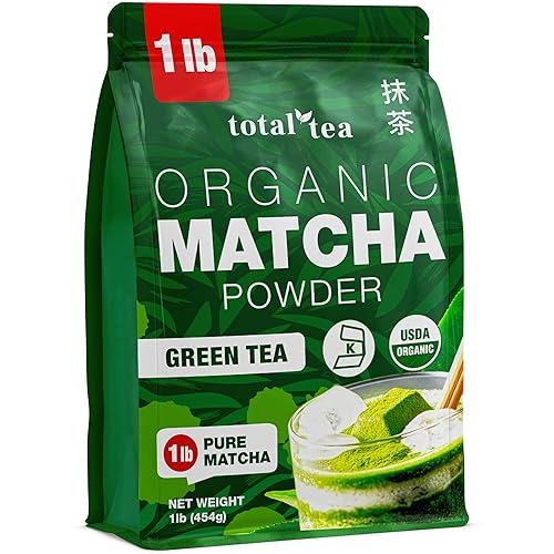 Polvo de té verde matcha orgánico (1 libra) Polvo orgánico certificado USDA para café con leche, té y batidos Kosher, sin OMG y té de frutas rico