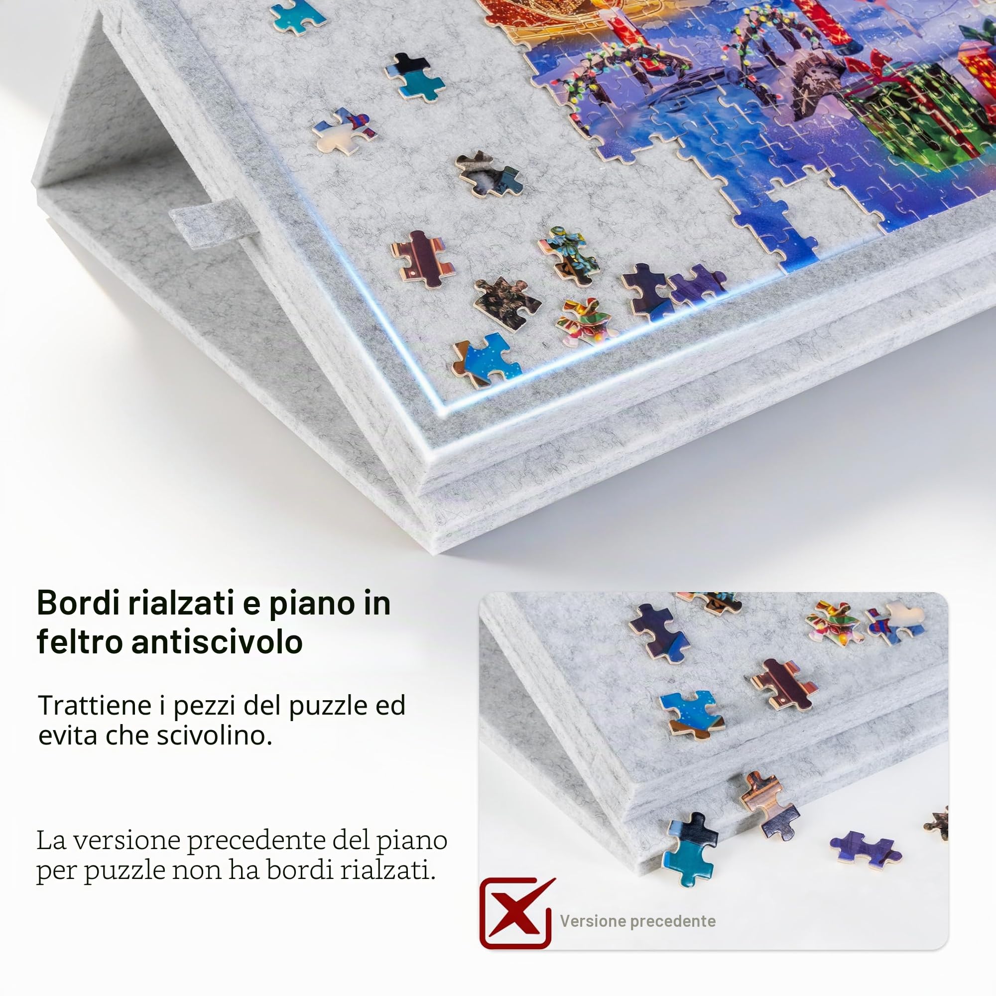 Lavievert Tavola puzzle inclinabile con supporto e copertura progettati 2 in 1, super leggero, in feltro, con 6 cassetti, tavolo puzzle portatile per giochi fino a 1000 pezzi, grigio chiaro