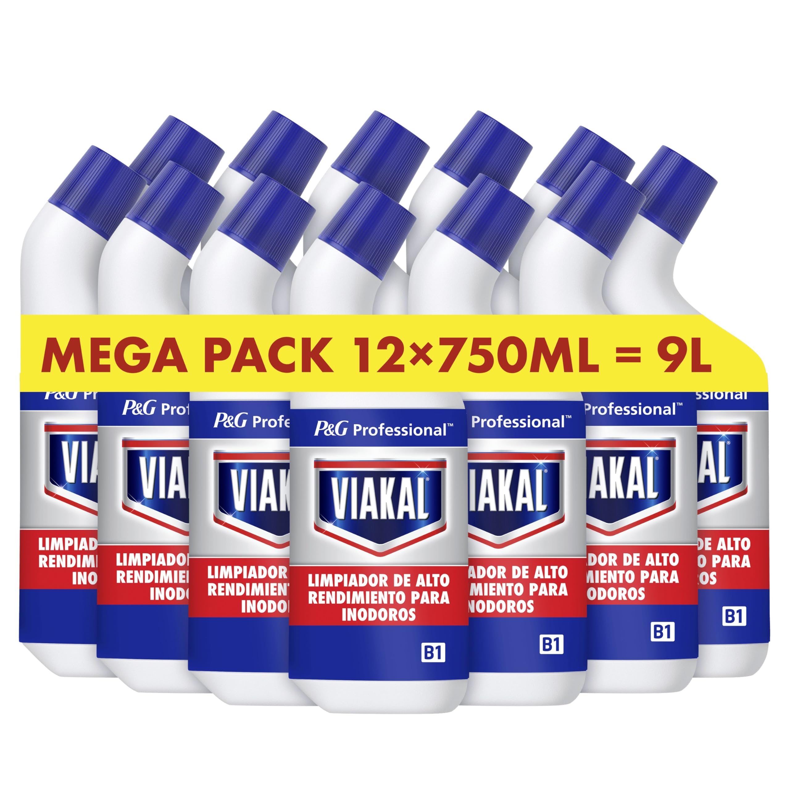 Viakal Professional, Limpiador para inodoros, 9L (12 x 750ml), eliminacion y prevencion de cal
