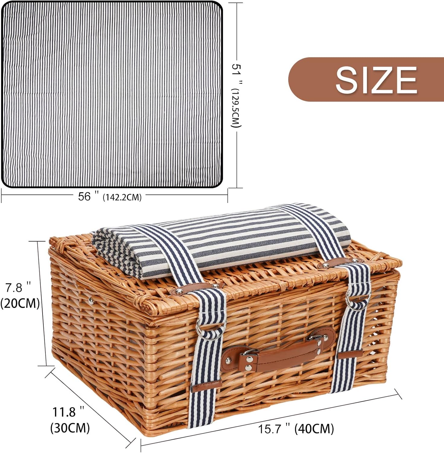 Wicker Picnic Basket Set for 4 Persons with Blanket,Handmade Willow Picnic Basket with Insulated Cooler & Cutlery Kit, Gift Basket for Couples,Valentine Day,Birthday, Wedding, Outdoor Party