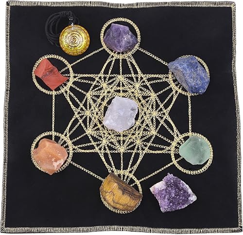 Miniatura 2 de Amogeeli Juego de 7 piedras de chakras y cubo de Metatron, geometría sagrada, rejilla de cristal para principiantes, altar de meditación de