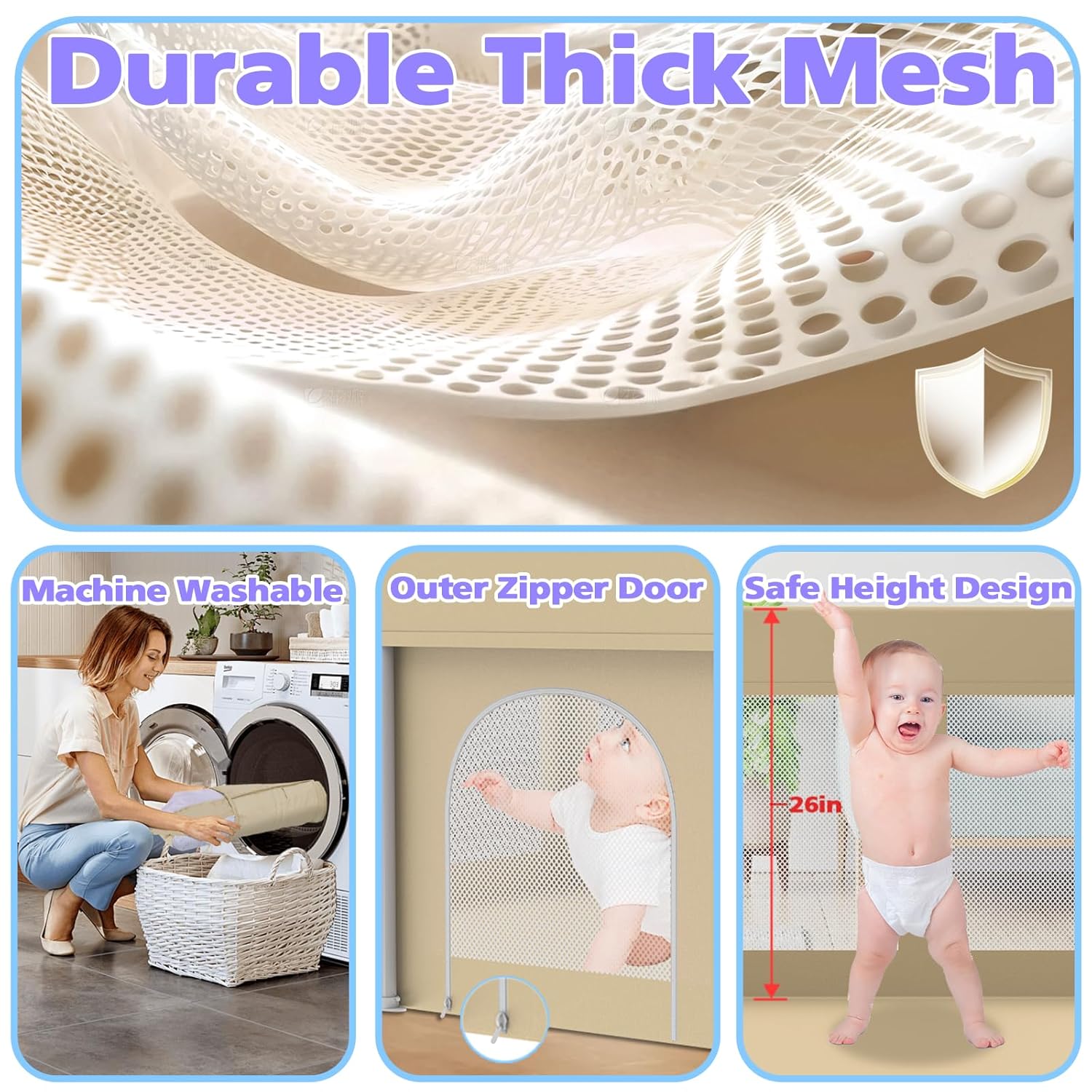 Foldable Large Playpen for Babies and Toddlers, 71"×71" Portable Playard with Carry Bag & 150 Ocean Balls, Indoor & Outdoor Baby Fence with Thick Mesh, No Assembly Required, Mat Not Included, Beige