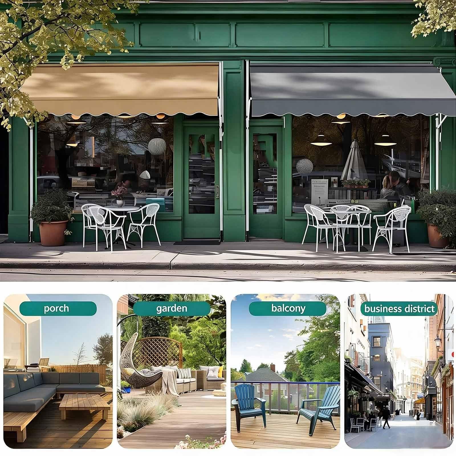 Store Banne Manuel avec Manivelle sans Perçage Auvent Téléscopique Hauteur et Inclinaison Réglable, Résistant aux Intempéries et UV Brise Vue(Gray,59"x59")