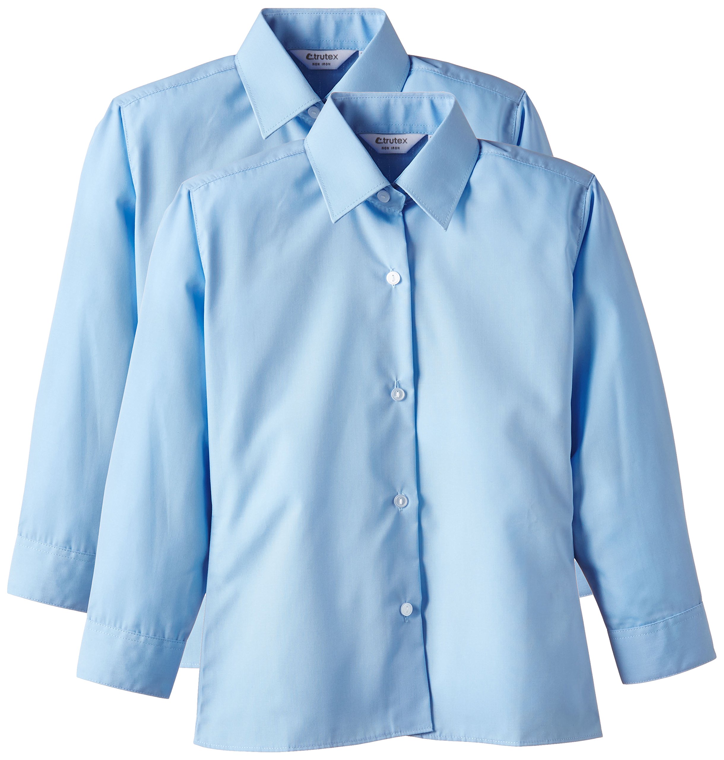 Trutex Girl's 2PK Non Iron Long Sleeve Blouse, Blue, 36 inches