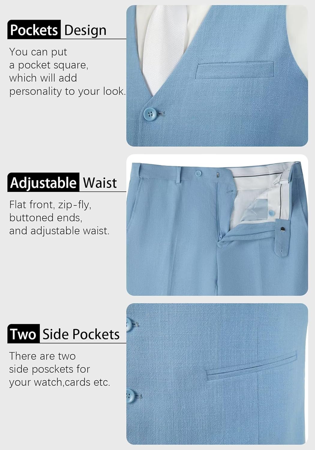 Bofan Casual Linen Beige Men's 2 Piece Suits Wedding Suits Slim Fit Groomsmen Tuxedos Prom - Image 3