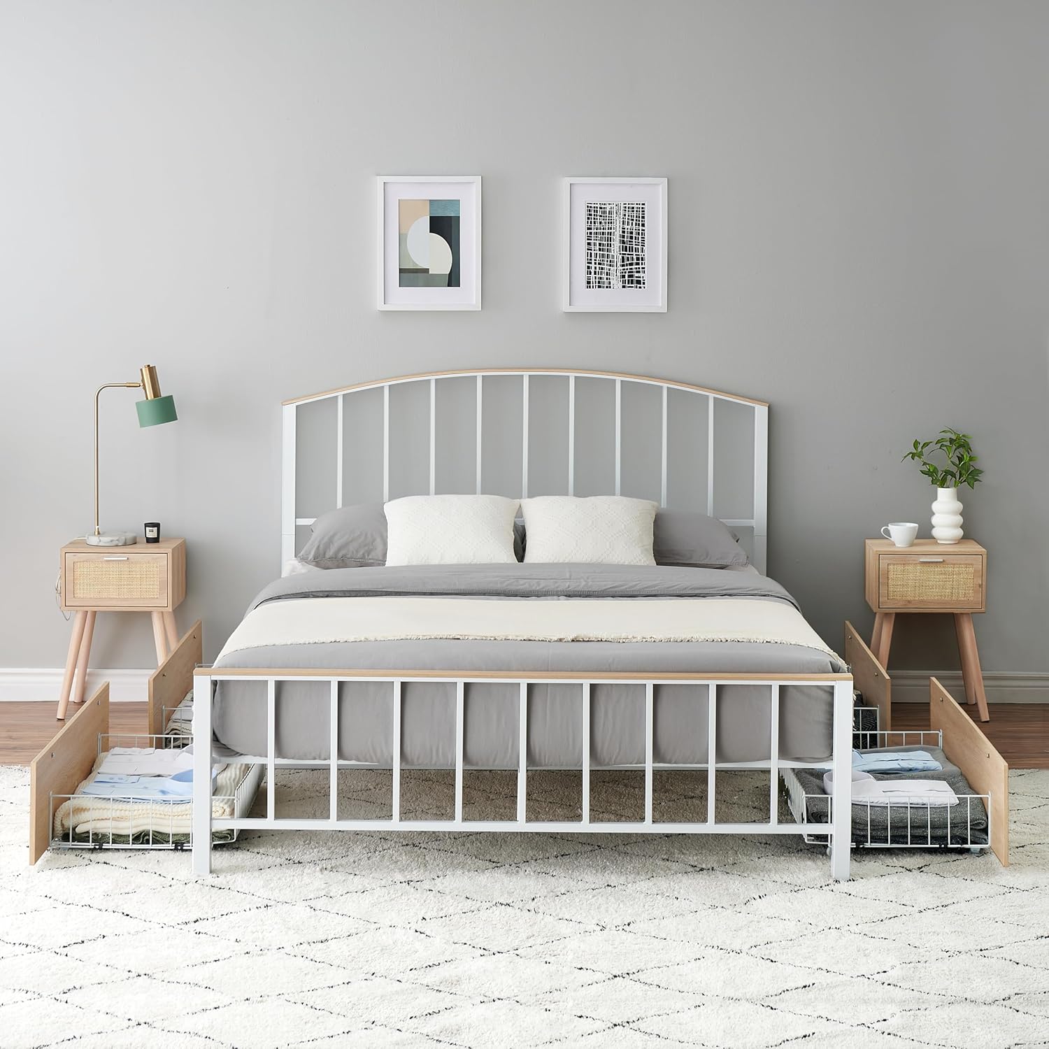 GAOMON Full Bed Frame with Headboard, Full Metal Platform Bed Frame with Large Storage Space, No Box Spring Needed, Noise Free,White
