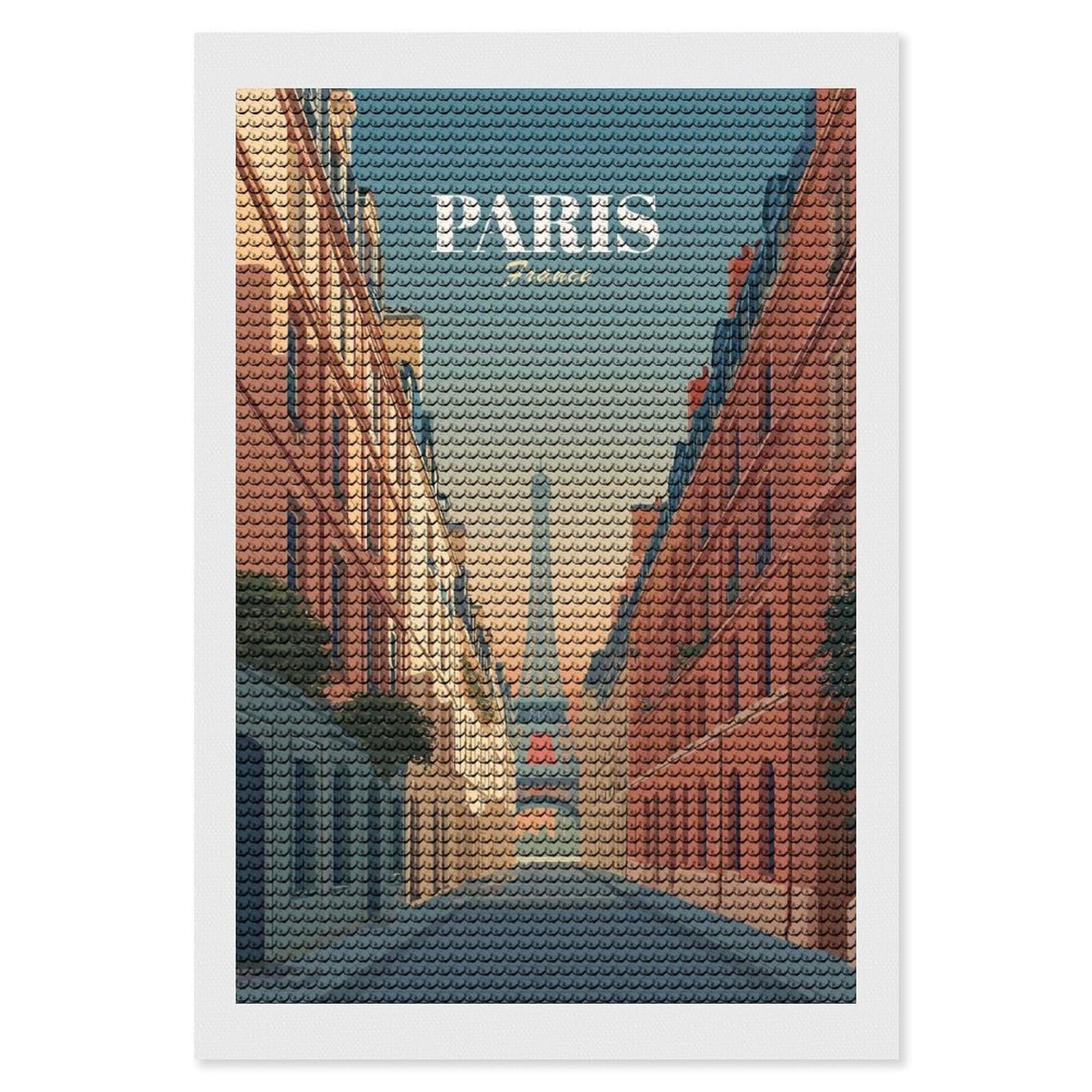 Junmoney Paris Street Scene with Eiffel Tower Diamond Art Kit 8"x12", Holiday Gift Idea, for Women, Easy Handmade Project, Vintage Style Decor, Printed Canvas