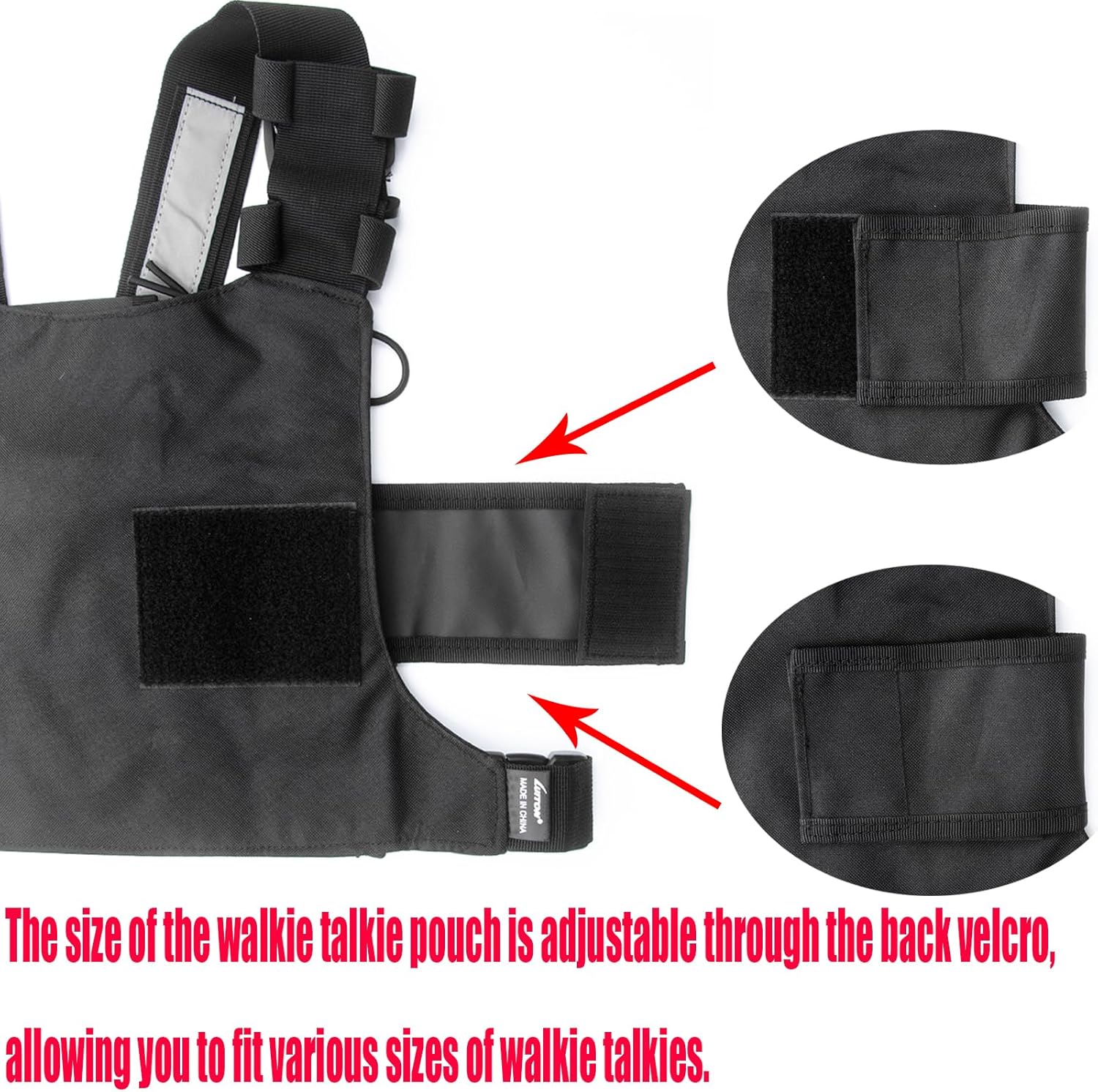 LUITON Radio Chest Harness with Reflective Strips Shoulder Holster Radio Vest Holder Two Way Radio Vest Rig Walkie Talkie Case with Front Pack Pouch for Motorola/Midland/Baofeng/Retevis - Image 6