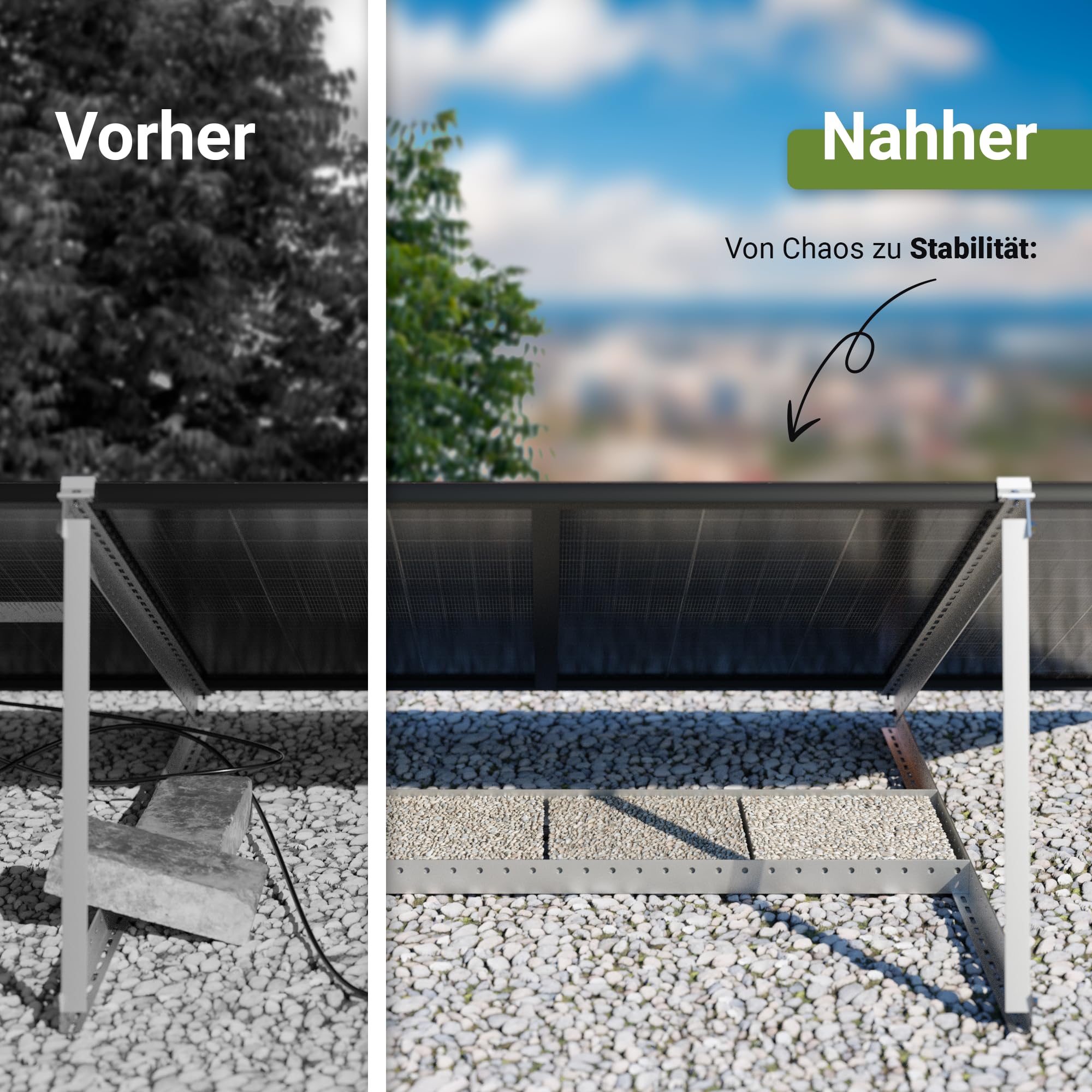 Solarmodul Halterung, 0% MwSt, Alu, 118 cm, 0-90° Winkel, Balkonkraftwerk Halterung, Solarpanel Halterung für Flachdach, Garage, freistehend