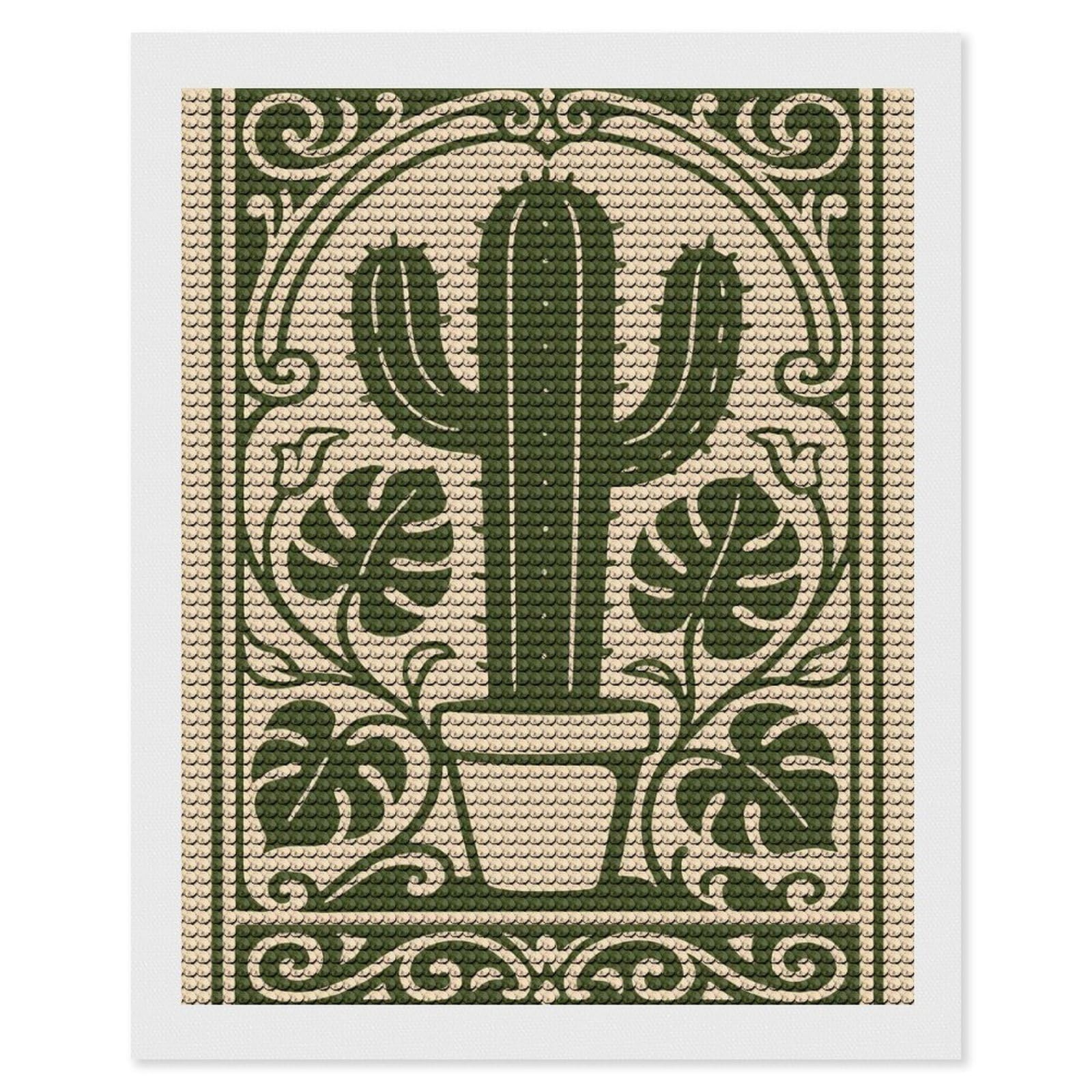 Junmoney Cactus and Monstera Art Nouveau Diamond Painting Canvas Set 16"x20", for Beginners, Complete Accessories, Christmas Gift, Modern Decor