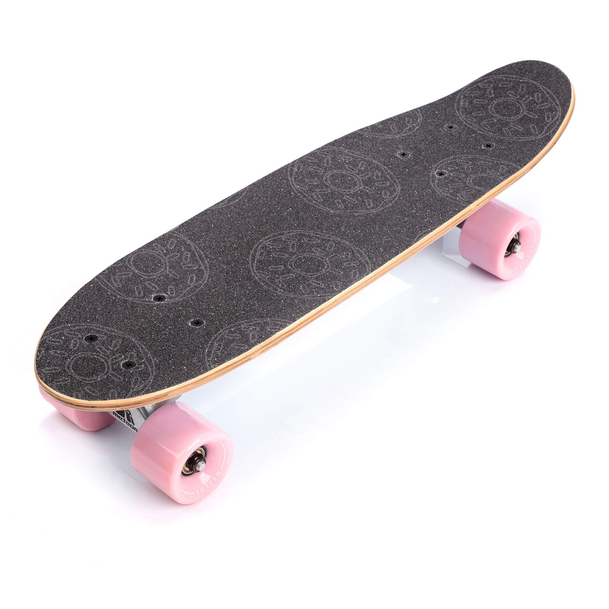 meteor Fancy Board Vintage Mini Cruiser Complete Bois véritable Érable Canadien Skateboard Ridge Mini Skate Planche a roulettes rétro 55 cm / 22" (Donuts)