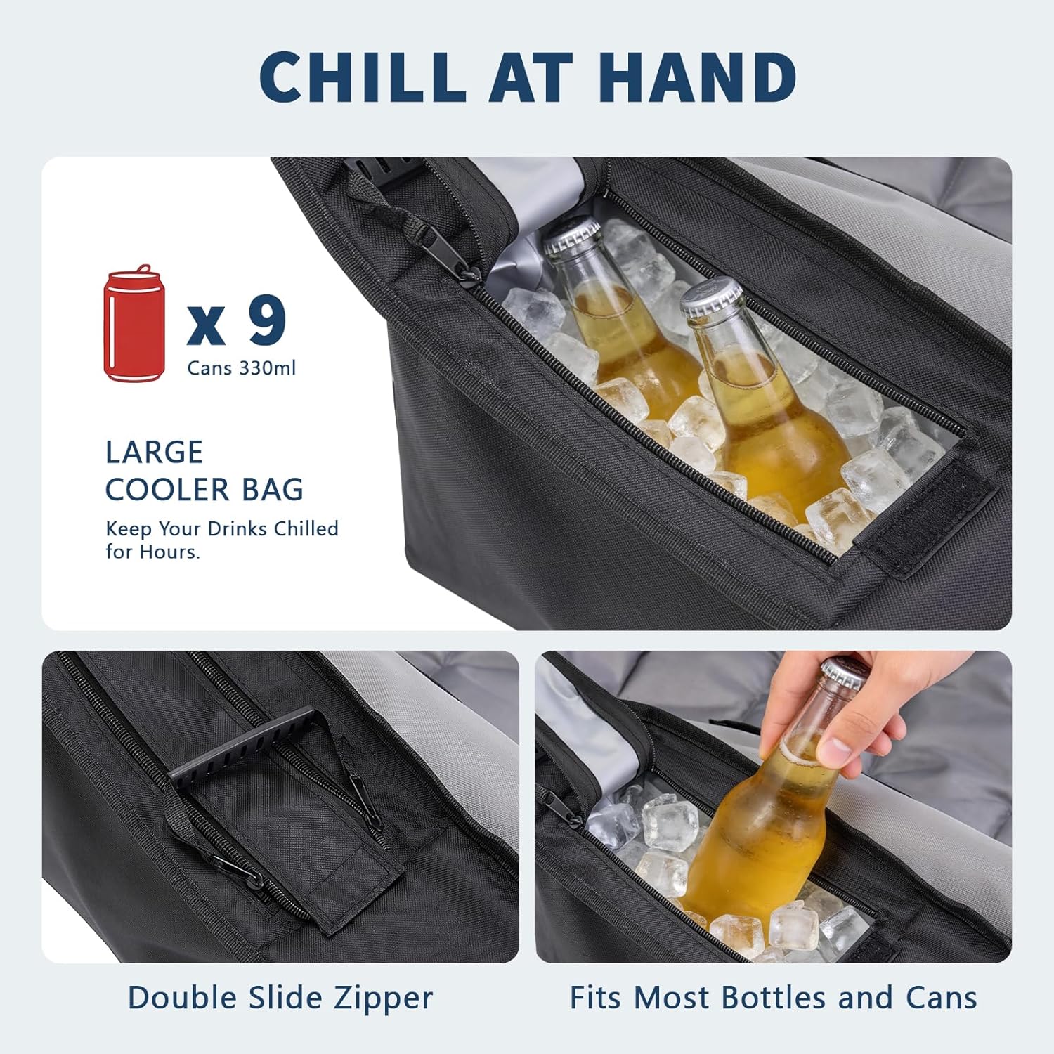 NAIZEA Padded Camping Chairs with Cooler Bag, Folding Camping Chair for Adults Outdoor, Heavy Duty Heated Lawn Chair for Camp, Garden, Firepits, Patio, & More