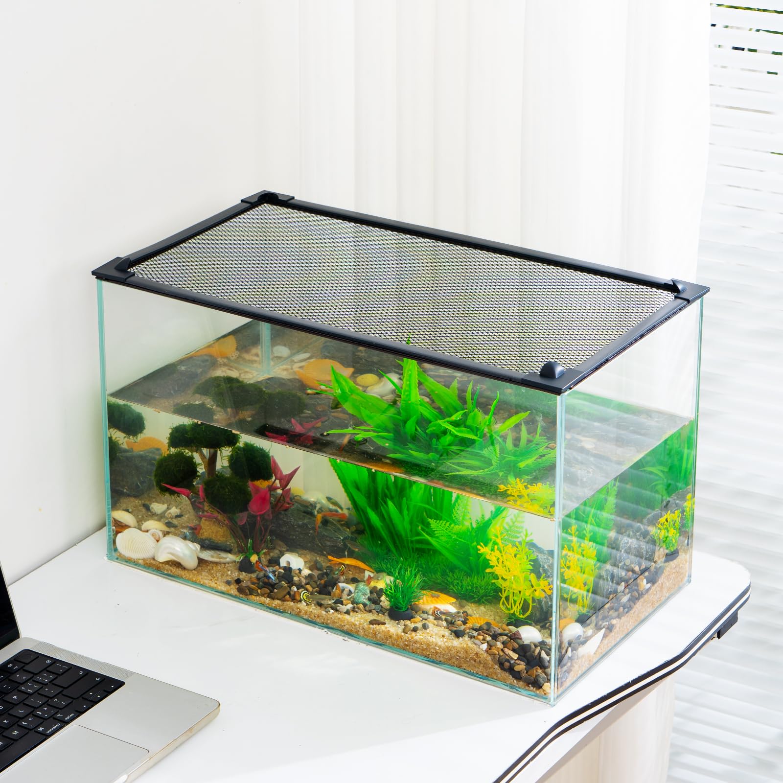 Uross Couvercle de réservoir de Poisson Couvercle magnétique pour Aquarium de réservoir de Poisson Couverture Filet Anti-Saut en Maille pour protéger Les Poissons Sauter Hors du réservoir de