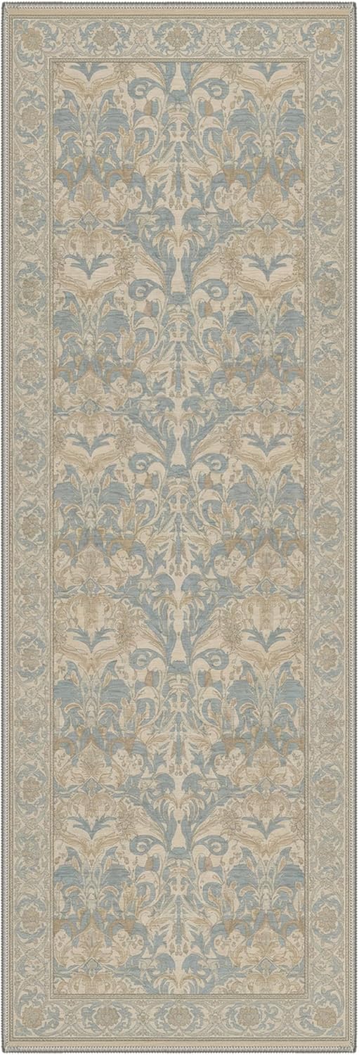 GENIMO Runner Rug 2x6 Non Slip Machine Washable Vintage Hallway Runner Rug, Low Pile Lightweight Rugs for Entryway, Hallway, Kitchen and Corridor, Blue Beige