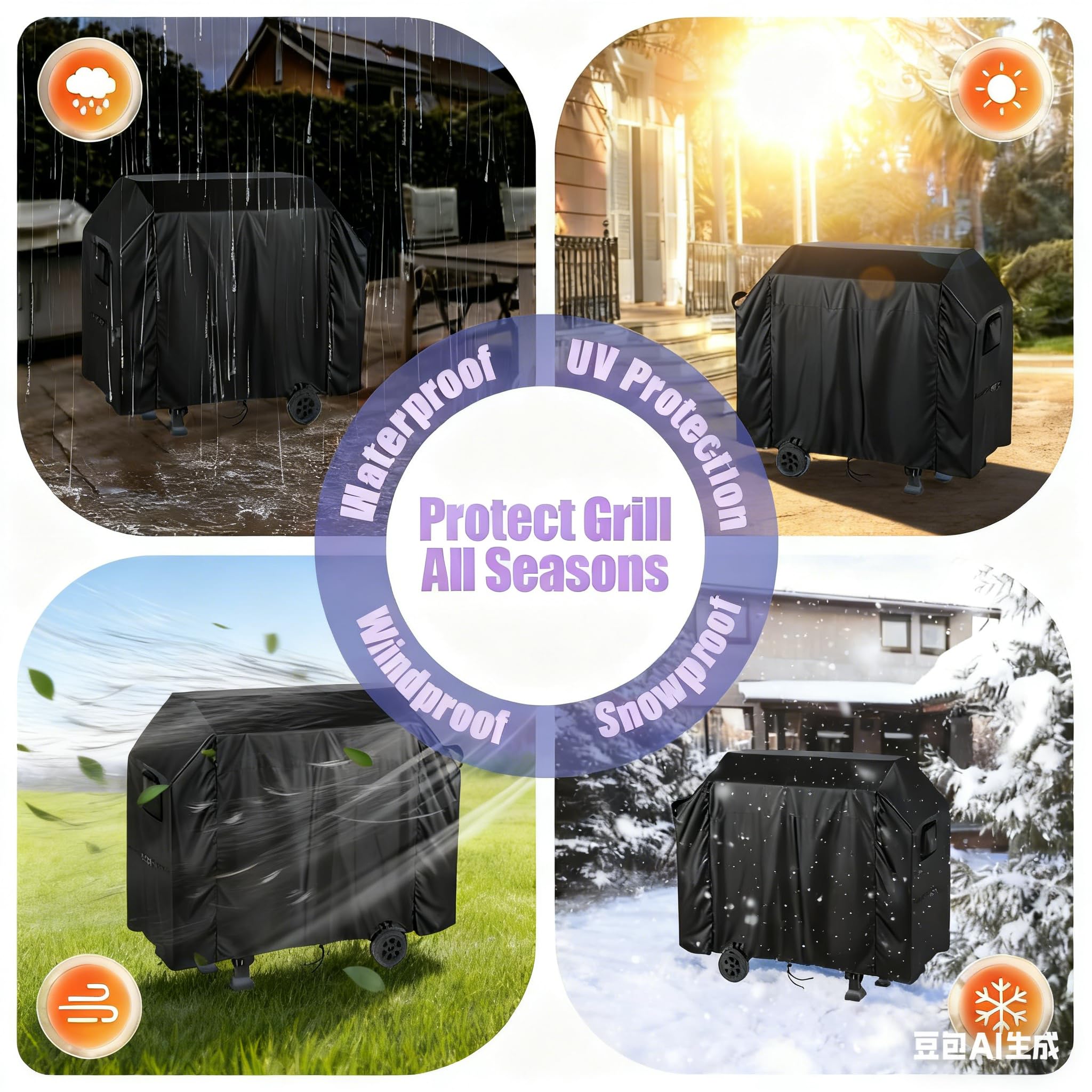 Heavy Du BBQ Grill pokrowiec 500D, wodoodporny i blaknący żywica, pasuje do grilla Char Broil, 152 x 71 x 112 cm, ochraniacz na zewnątrz z uchwytami, klamrami i otworem wentylacyjnym
