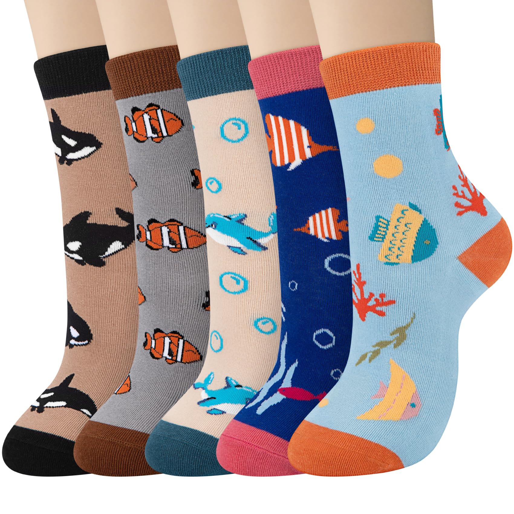 Chalier Cozy 5 Paar Damen Socken Hunde Katzen Motiven Tiere Socken Lustige Baumwolle Crew Socken Geschenk Einheitsgröße