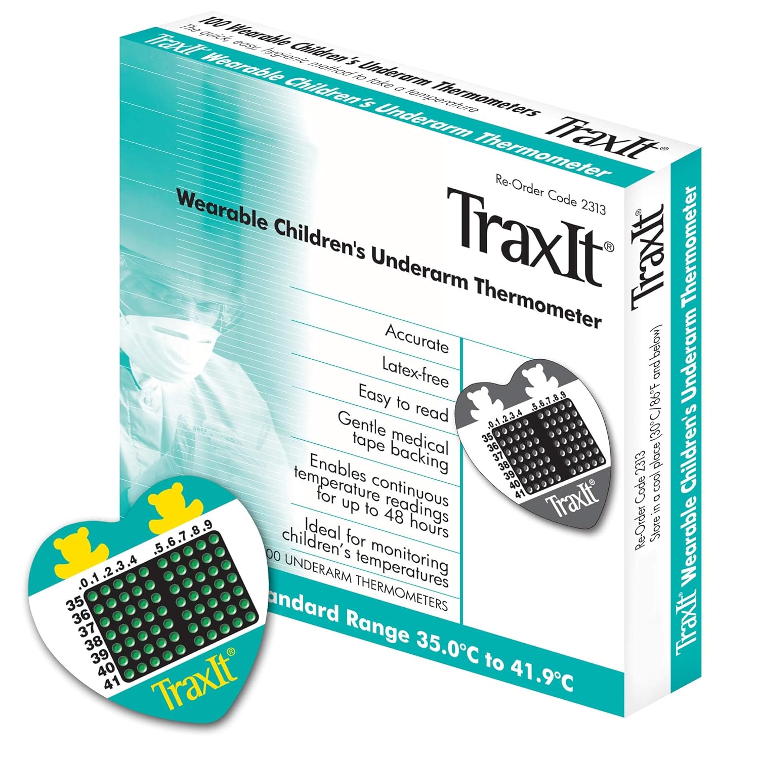 Underarm Thermometer Sticker for Kids, Babies 6+ Months (100-Pack, Celsius) — Wearable for Up to 48 Hrs with Continuous Temperature Readings, Battery Free, Single Use, Disposable Thermometer