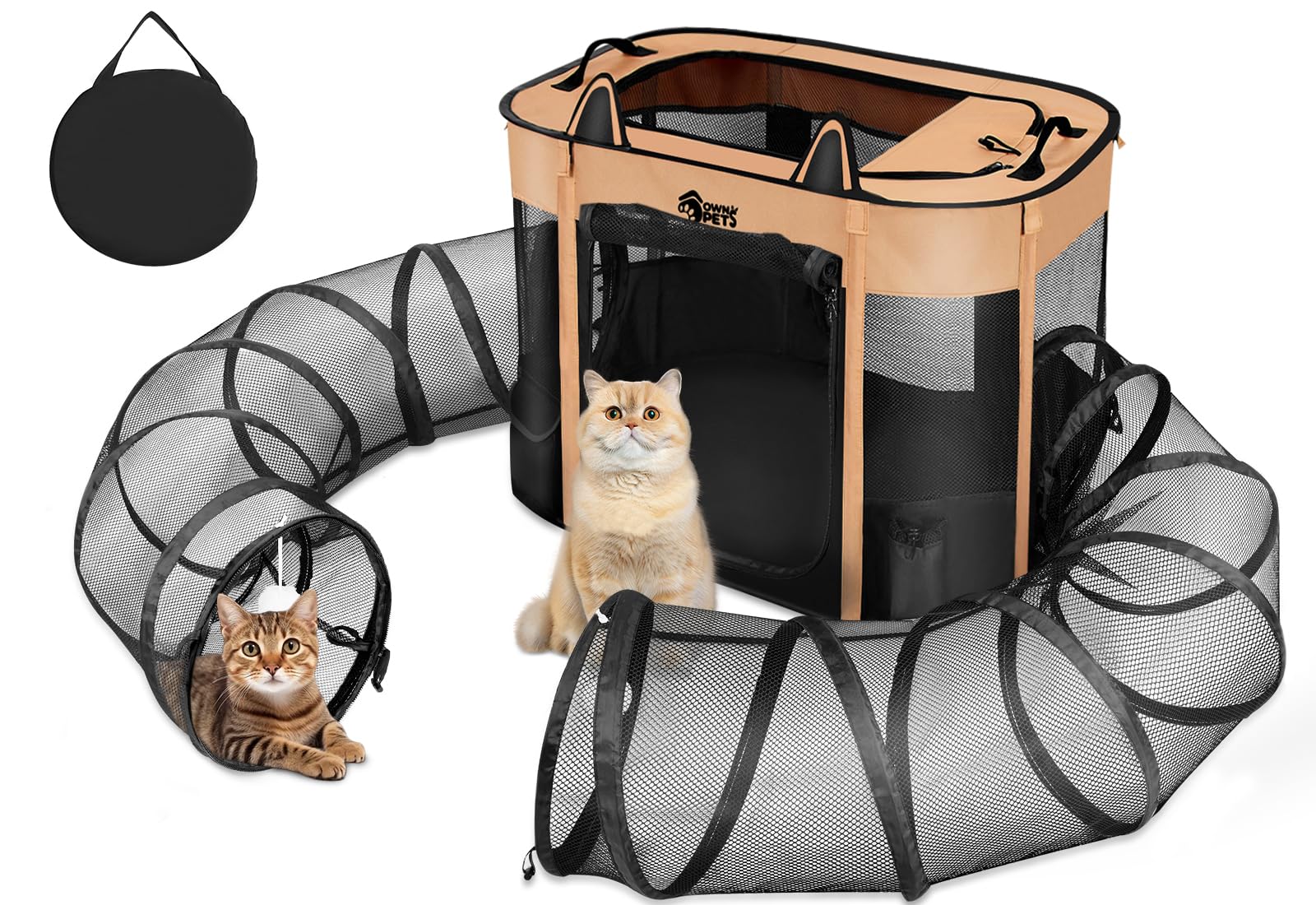 Ownpets Túnel de recinto para gatos al aire libre, corralito portátil para mascotas, tienda plegable para cachorros, jaula de ejercicio para uso en interiores y exteriores