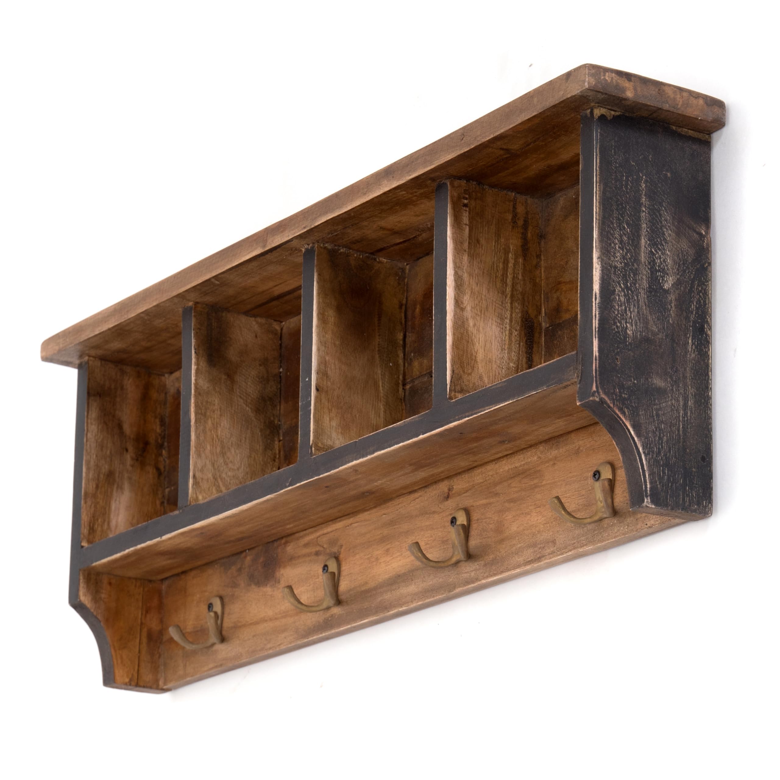rustieke WANDKAPSTOK met plank Vintage 70 | 70x27x11 cm (BxHxD), gerecycled hout | kapstokken, kapstok van oud hout, used-look | kleur: 06 wit-landhuis