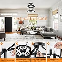 Vista 6 de 4-Light Farmhouse Metal Semi Flush Mount Ceiling Light Fixture, Industrial Vintage Matte Black E12 Candle Ceiling Lamp, Rustic Chandeliers for