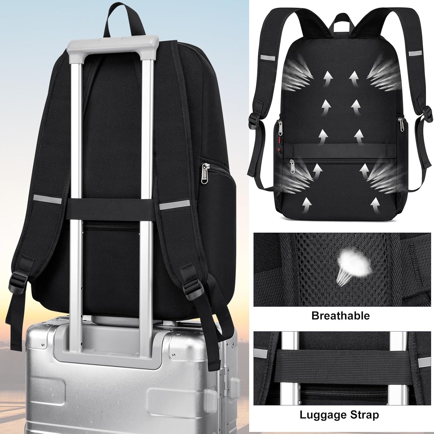 WYCY Laptop Backpack for Men - Holiday Gift, Anti Theft Computer Bag for Travel, Work, College, Leisure Daypack Backpack, Mochilas Para Hombres, 15.6 Inch, Black