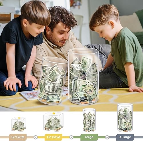 Miniatura 8 de Vcertcpl - Alcancía extragrande para adultos y niños, alcancía de acrílico transparente para ahorrar dinero con capacidad de 4.1 litros, frasco de
