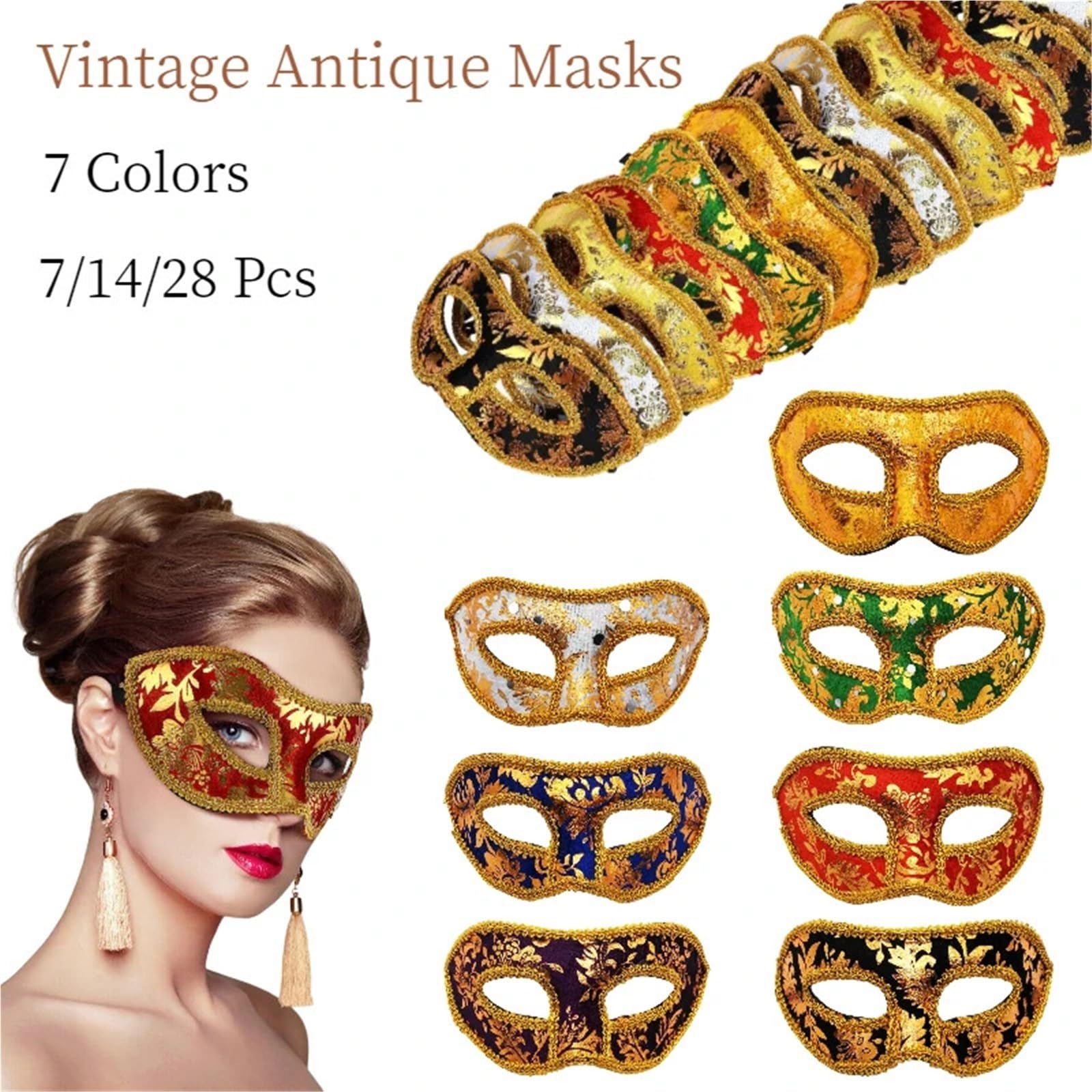 Maski balu kostiumowego, Damska maska ​​na bal maskowy w stylu vintage, na imprezę, pół twarzy, opakowanie 7 sztuk