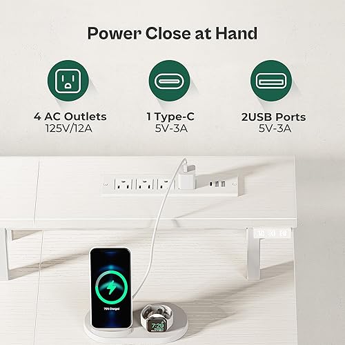 Miniatura 4 de Escritorio para computadora de 55 pulgadas con tomas de corriente y luces LED, escritorio para juegos con 4 cajones, escritorio de oficina con