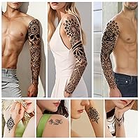 Vista 3 de 48 hojas de tatuajes temporales para mujeres y niñas, diseño de mandala floral, bohemio, manga completa, tatuajes falsos negros, calcomanías