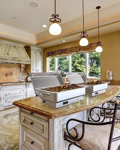 Miniatura 6 de 9QT - Juego de platos eléctricos con control de temperatura, calentador de alimentos de acero inoxidable de tamaño completo, calentador de alimentos