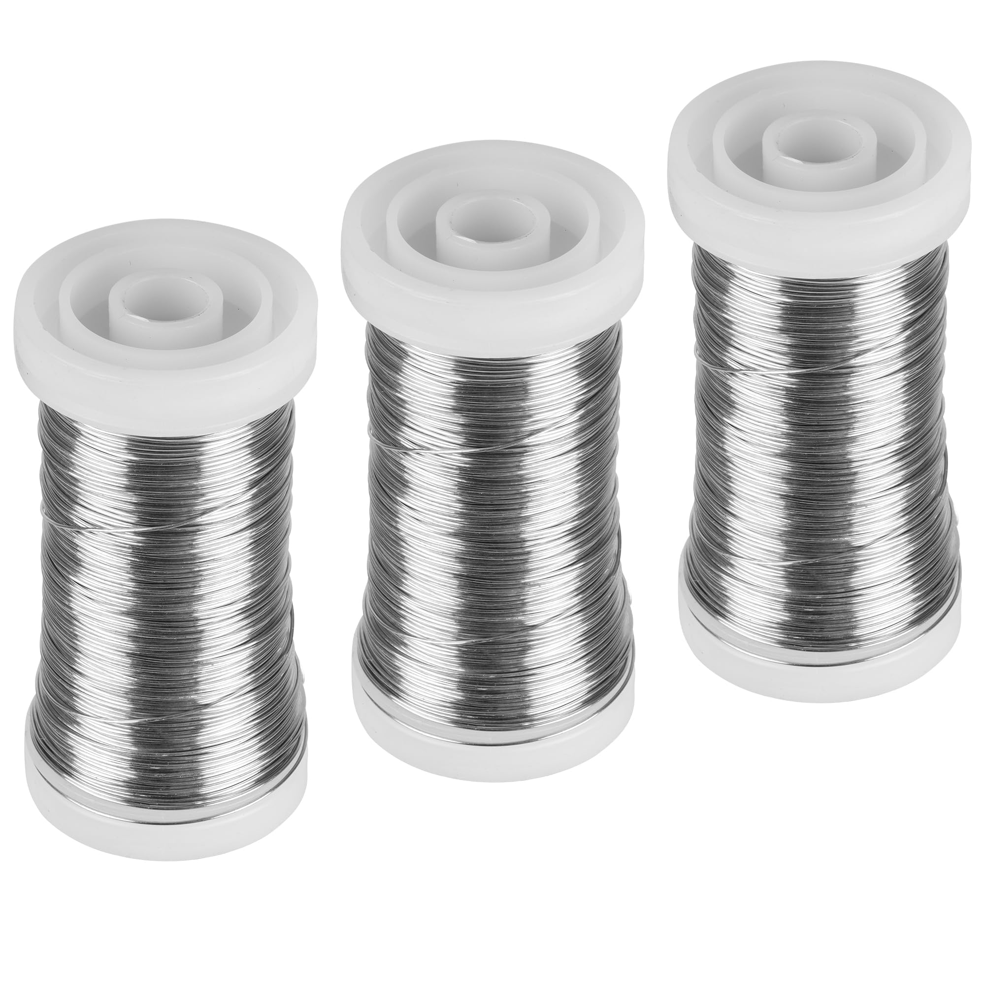 ECENCE Alambre manualidades - 3 rollos 60m Ø 0,35mm - Alambre de mirto recocido de hierro - en color Plata para plantas y floristería - Alambre para atar