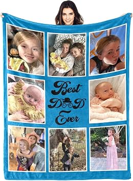 to My Dad Blanket from Daughter Son, Personalized Blanket Birthday for Dad, Custom Throw Blankets with Photos for The Best Dad Ever Dad Gifts Blanket, Birthday Gifts for Dad from Daughter Son